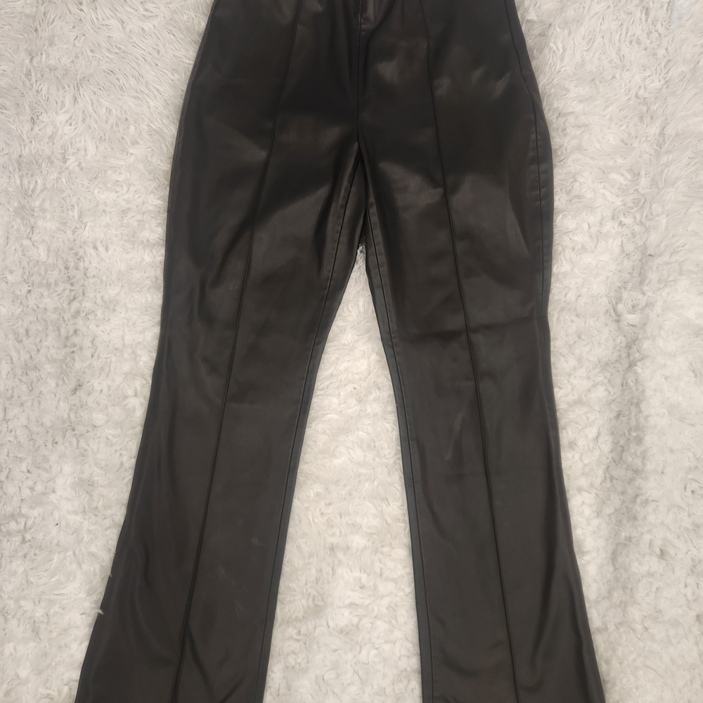 Zara Black Leather Look Trousers - Picture 3 of 7
